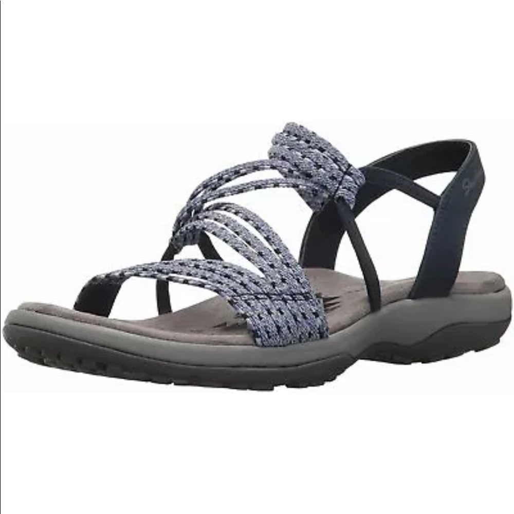 10 Skechers REGGAE slim Sandals Washable Vegan navy blue slip on water shoes - Picture 2 of 10